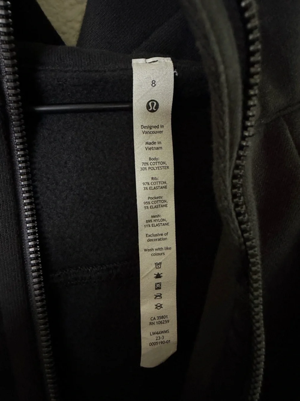 Lululemon Scuba Hoodie *Light Cotton Fleece Black Womens Size 8